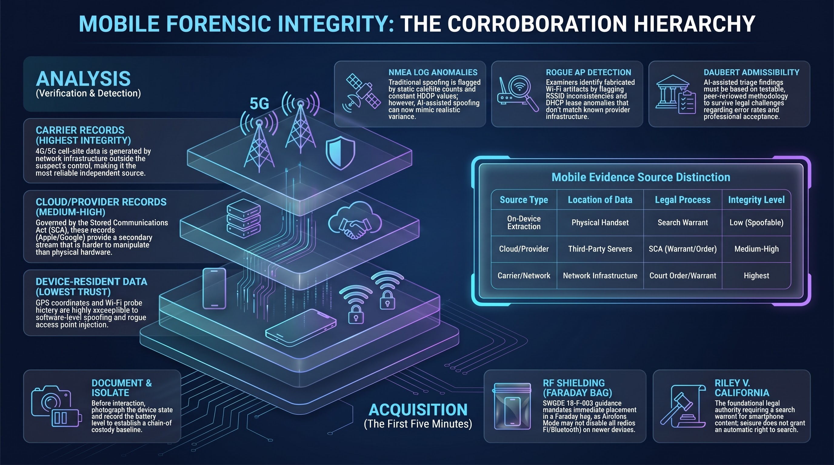 Mobile Forensics: 5G Granularity, GPS Spoofing & SCA
